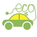 Symbol of a green eco friendly mini car with the inscription eco made of wire